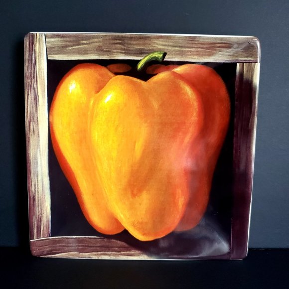 Vibrant Colourful Veggies Square Plates Faux Wood Design Border 8" x 8" *READ* - Picture 4 of 7